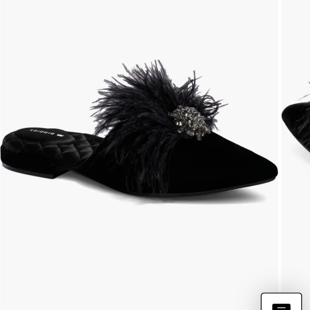 Birdies Black Feathered Broach Mules